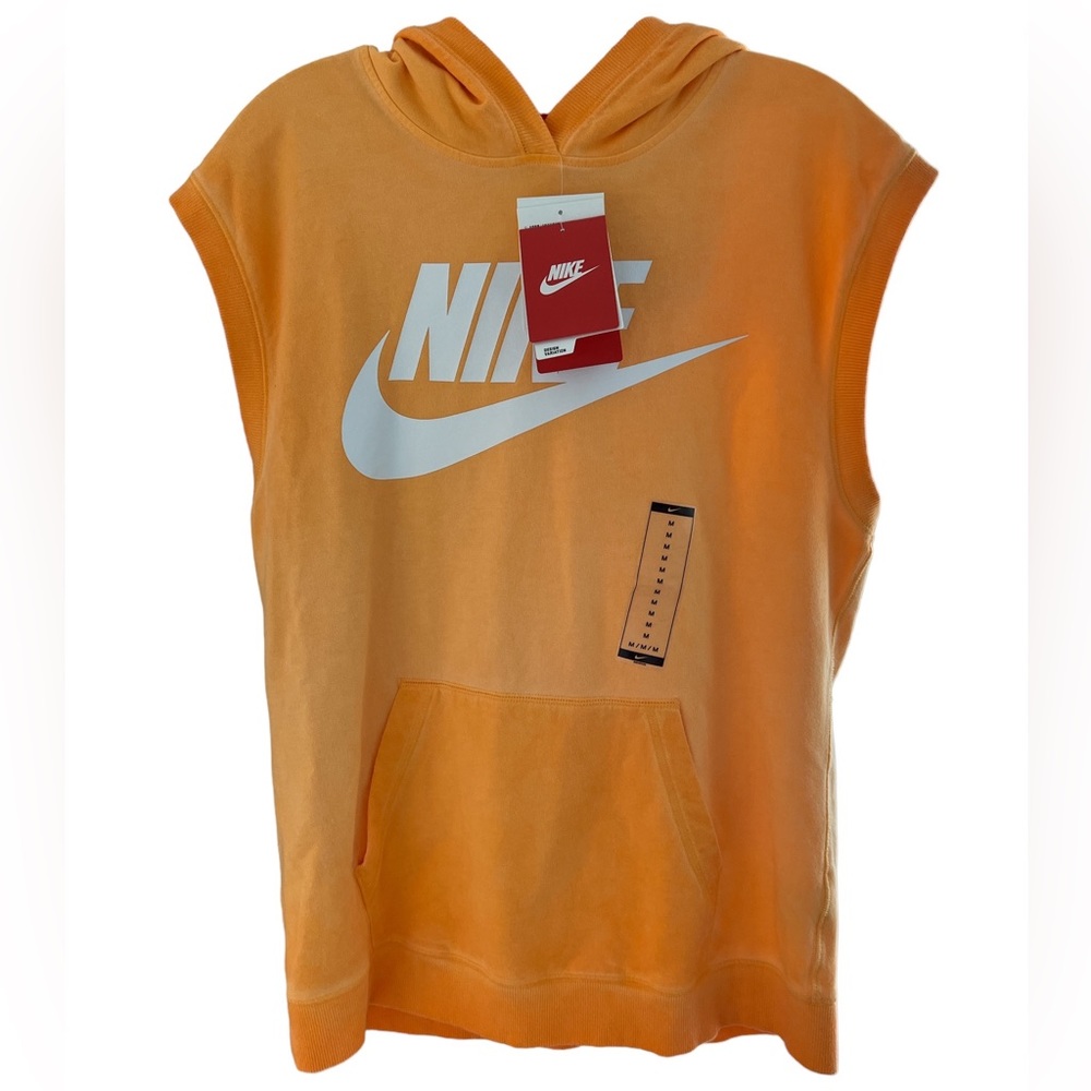 Nike Orange Sleeveless Hoodie with White Logo